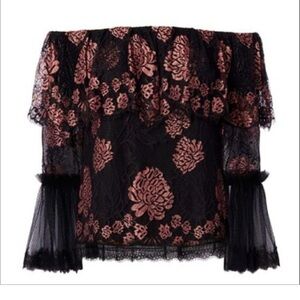 Like New Alexis off shoulder black pink long sleeve lace top size XS